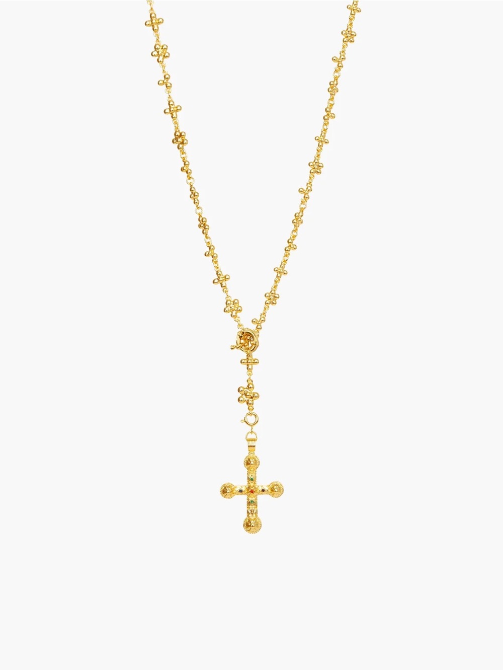 En Route Daisy Molecule Chain Gold Cross Rosary Necklace - Women Jewelry